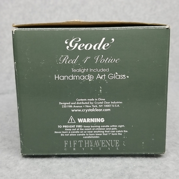 Fifth Avenue Crystal Geode Red 4" Votive Candle Holder Handmade Art Glass w/Box - Picture 13 of 13